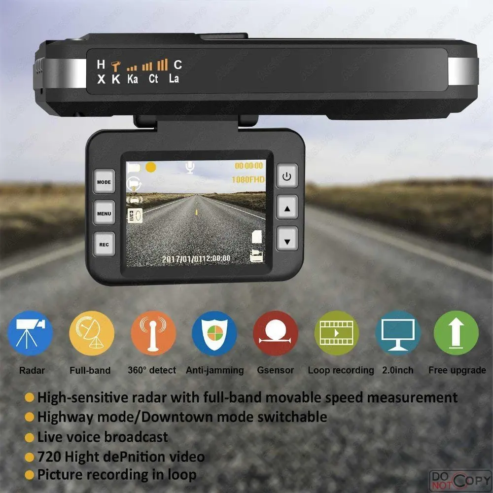 

DUBY 2 in 1 HD 720P Dash Cam G-sensor Car DVR with Full Band Auto Radar Detector Voice Alert Orignal Vehicle Video Recorders