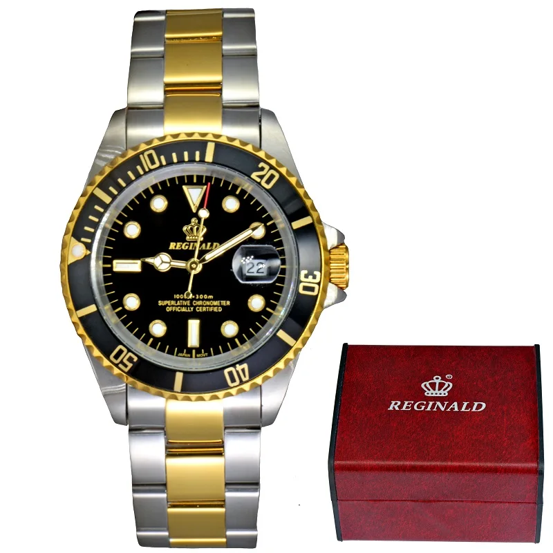 Полностью стальные мужские часы, Топ бренд, Роскошные Кварцевые часы для мужчин, мужские часы, 50 м, для водных видов спорта, мужские наручные часы,, relogio masculino - Цвет: Gold Black with box