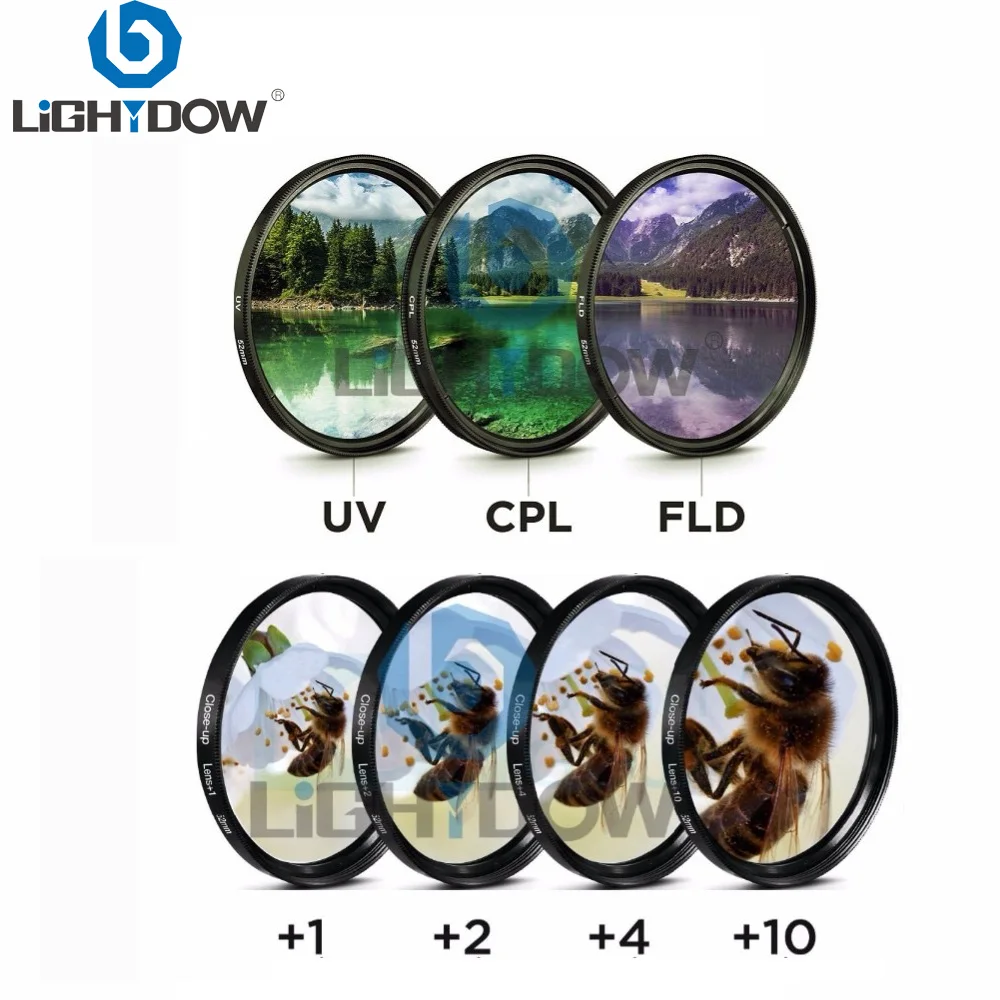 Lightdow 7 в 1 фильтр объектива Комплект крупным планом+ 1+ 2+ 4+ 10 UV CPL FLD фильтр для Cannon Nikon sony Pentax Olympus Leica объектив камеры