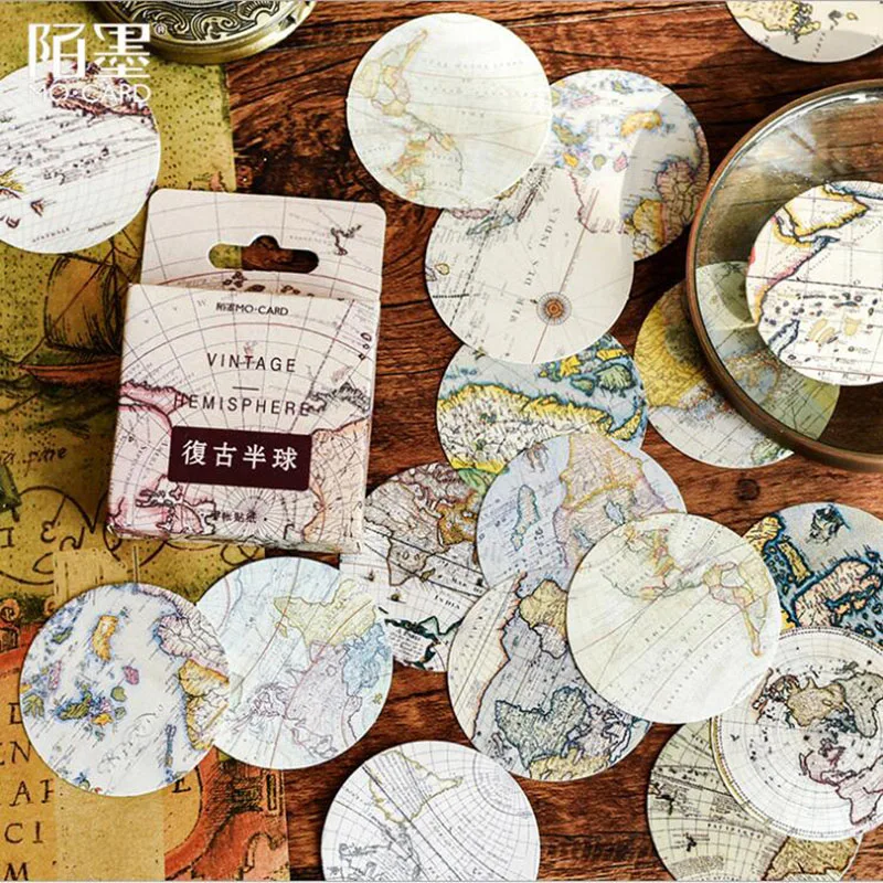 

46PCS / Box New Retro Hemisphere Paper Label Sealing Stickers Crafts Scrapbooking Decorative Album Thin DIY Stationery Stickers