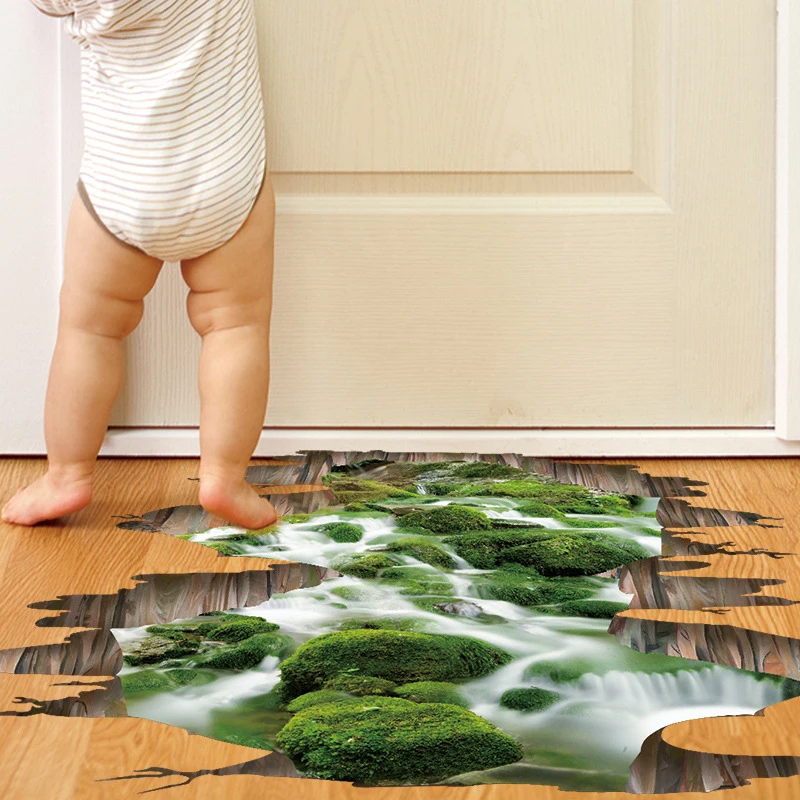 

Inventory Clearance 3d Creek Floor Stickers Green Color Stream Sticker for Kids Room Baby Bedroom Living Room Kitchen Decoration