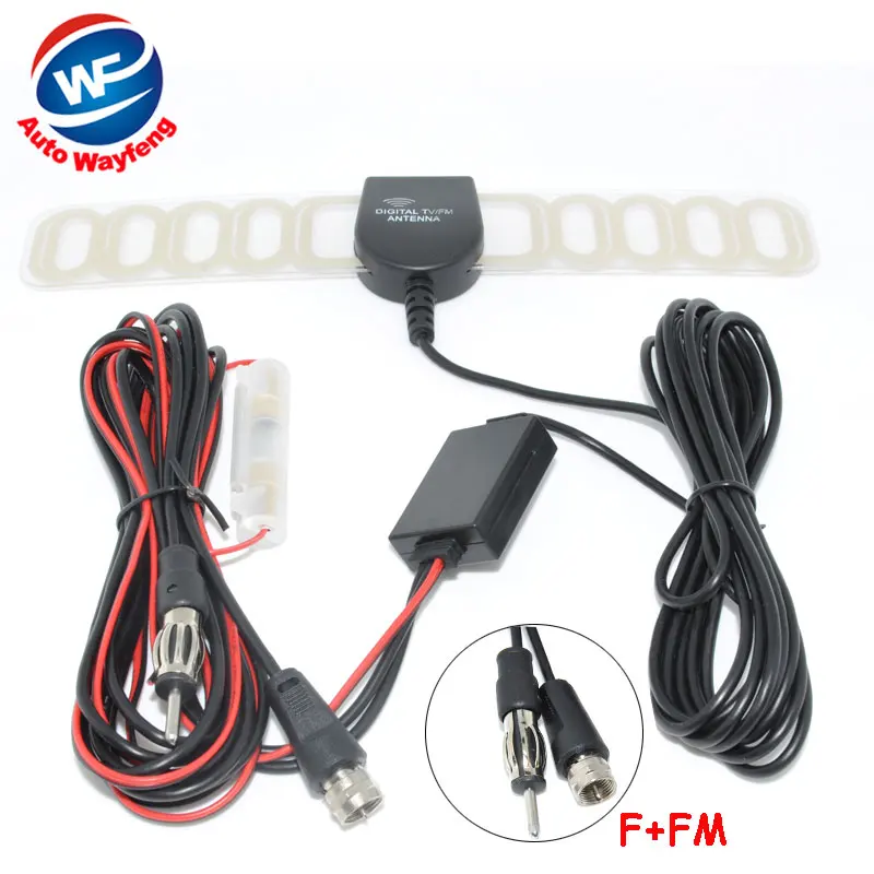 Kopen Nieuwe Auto Auto TV Booster FM Radio Voorruit Digitale DVB T Antenne Antenne F + FM Radio Booster F connector voor Europa