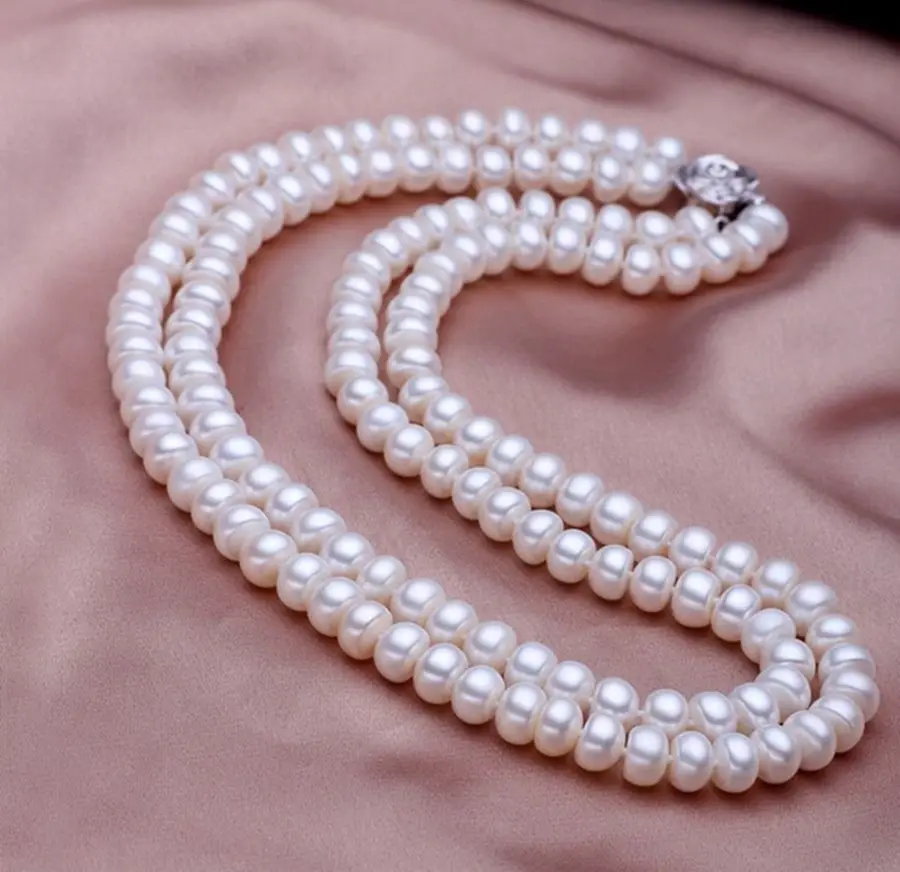 ASHIQI Настоящее натуральное пресноводное жемчужное ожерелье для женщин с 925 пробы серебряной застежкой, 2 ряда жемчужин, ювелирное изделие, подарок матери