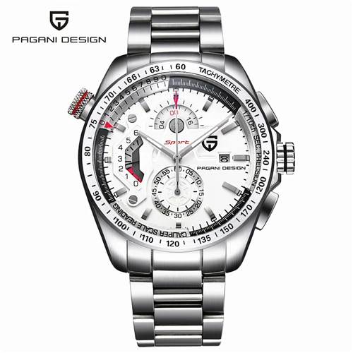 Дизайн PAGANI, спортивные часы с хронографом, японский механизм, чехол из нержавеющей стали, водонепроницаемые кварцевые часы, Relogio Masculino - Цвет: steel white B
