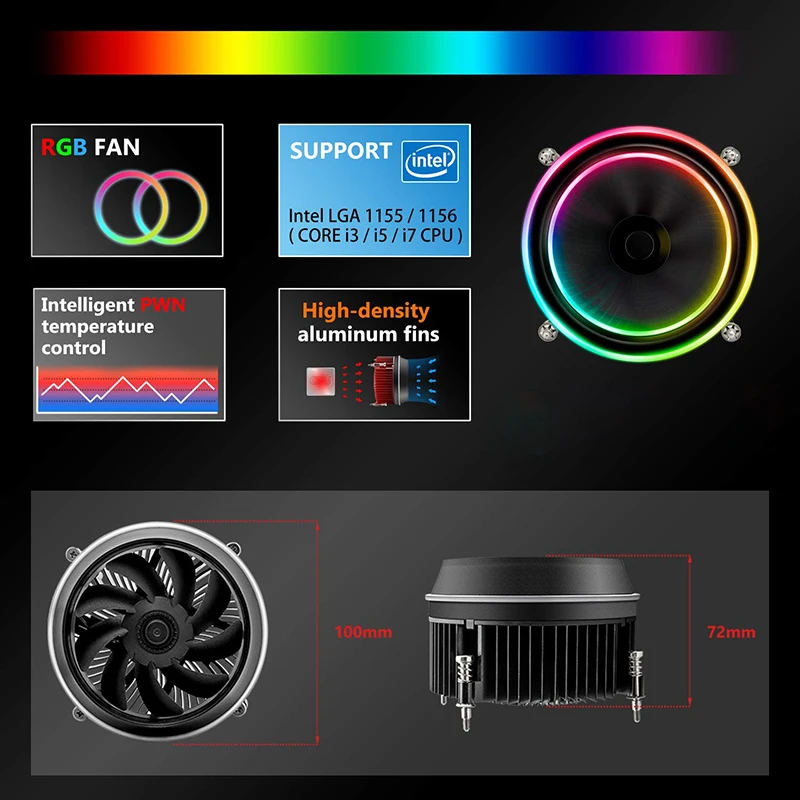 Aigo Shadow cpu Cooler TDP 280W PWM светодиодный AURA SYNC 3 p-5 V 4pin двойное кольцо RGB cpu вентилятор Радиатор охлаждения для Intel Core i7 LGA 115x