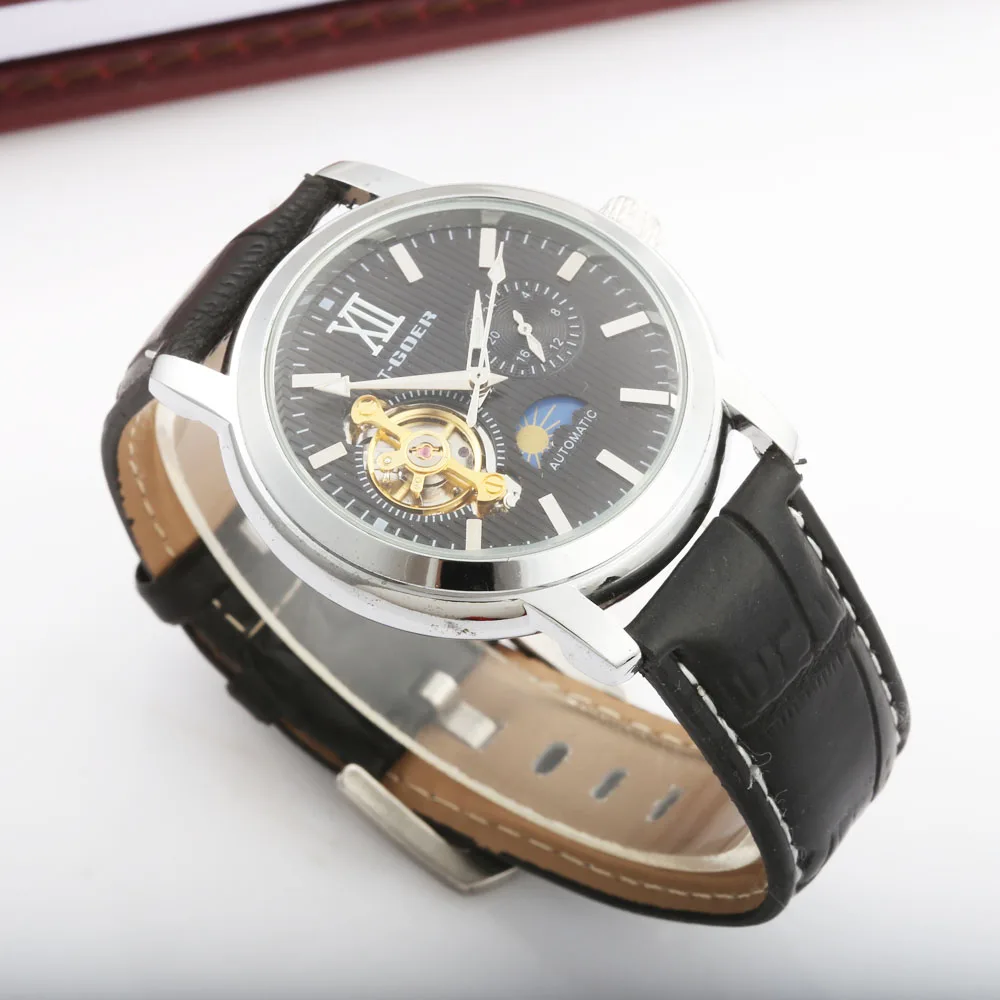 Роскошные мужские механические часы GOER Tourbillion с ремешком из натуральной кожи