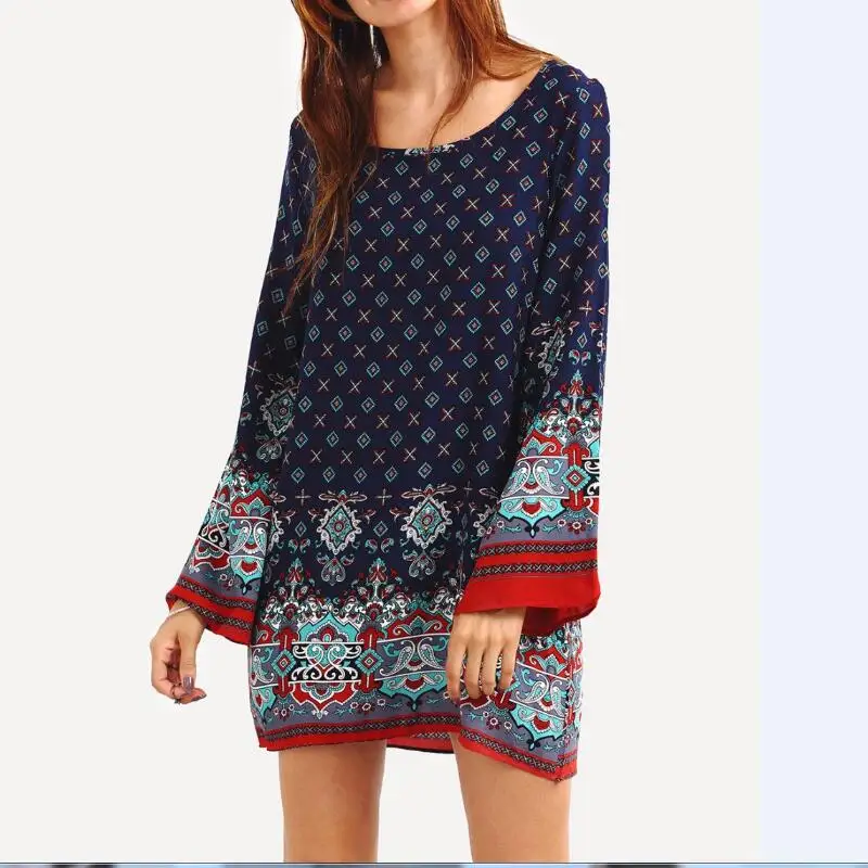 

Women Summer Loose Beach Dress Ethnic Baroque Print Mini Casual Vintage Dress Plus Size Robe Boho Hippie Woman Clothes Vestidos