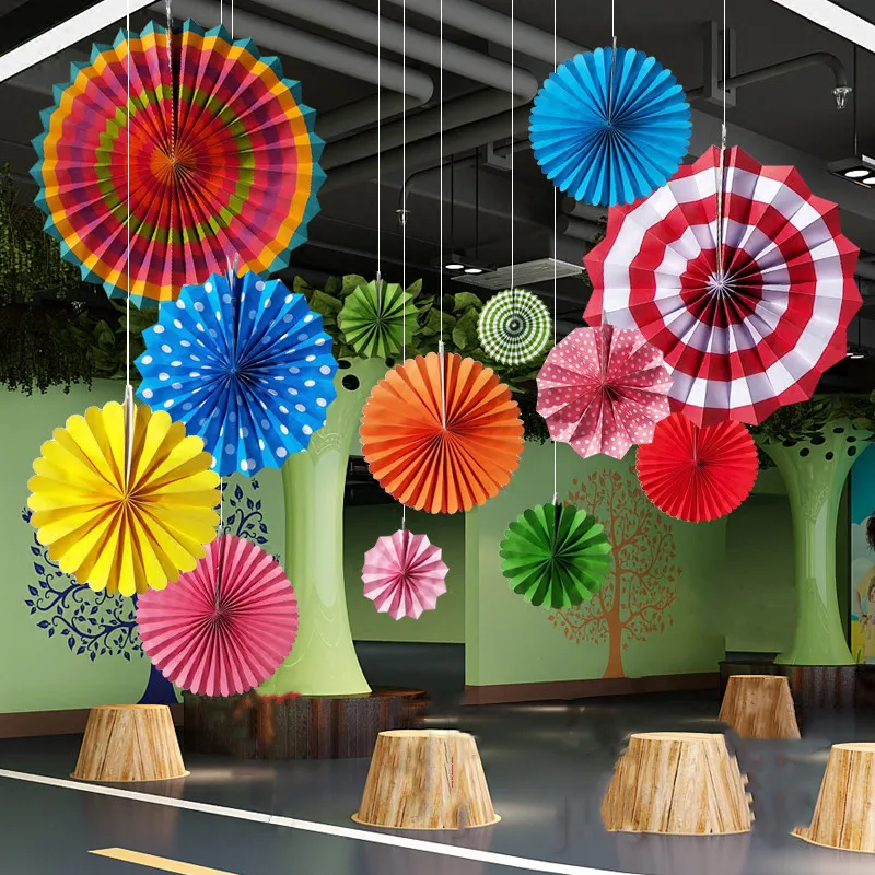 6 шт. бумажный Веерообразный цветок украшения торговый центр открытие активности макет сцены коридора кулон школьный бумажный веер