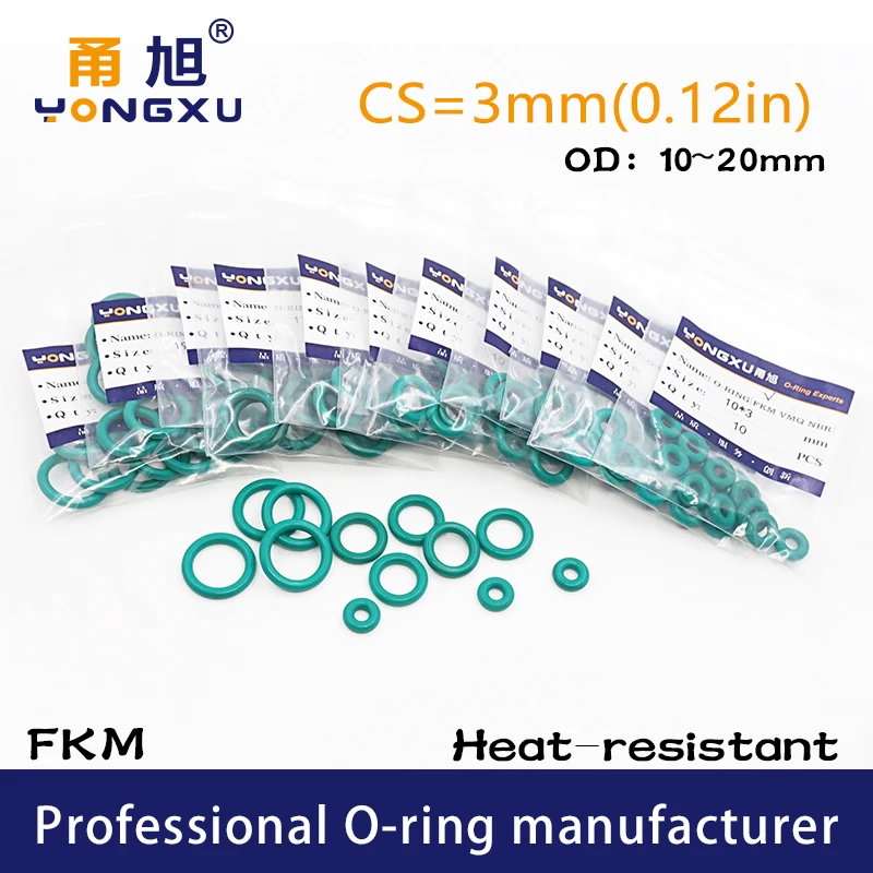 

10PCS/lot Rubber Green FKM/Viton O-ring Seal OD10/11/12/13/14/15/16/17/18/19/20*3mm O Ring Seal Gasket Oil Ring sealing Washer
