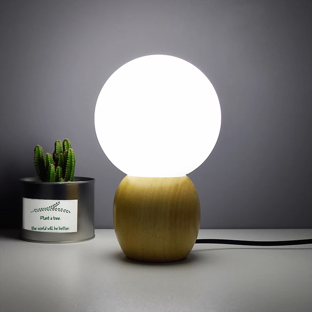 Modern retro mini solid wood polyhedron Table Lamps living room bedroom desk bedside EU plug switch line E27 Wooden tafel lamp