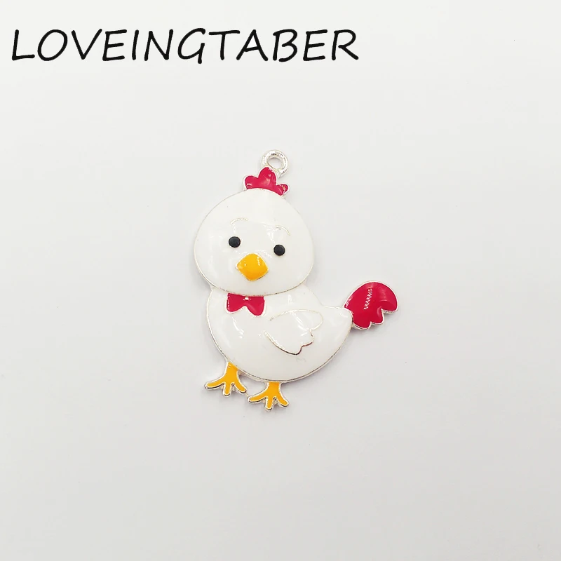 

Newest 44mm*37mm 10pcs/lot All Enamel Farm Animal Chick with Red Bowknot Pendants For Kids Jewelry Making