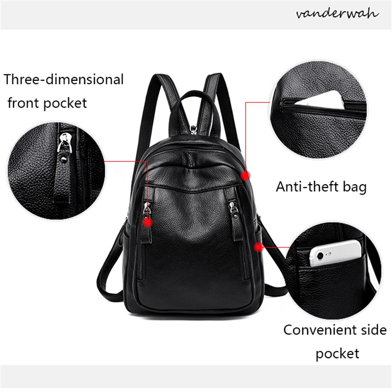 VANDERWAH de alta calidad 3-en-1 mujer mochila mujeres Mochila De Cuero cremallera bolsa de gran capacidad bolso de escuela de Viaje Mochila VANDERWAH de alta calidad 3-en-1 mujer mochila mujeres Mochila De Cuero cremallera bolsa de gran capacidad bolso de escuela de Viaje Mochila