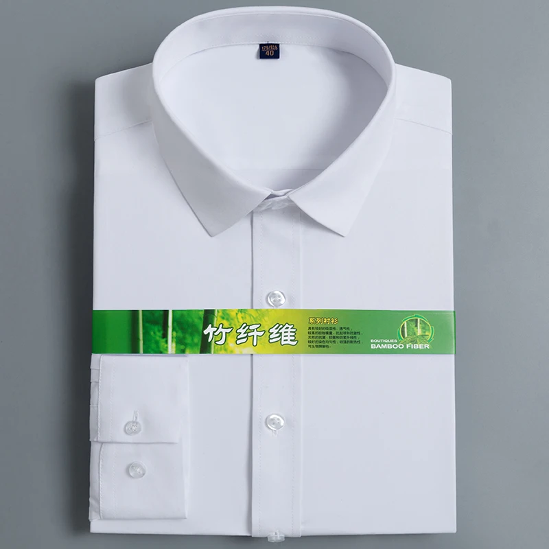 ممتازة السلس الخيزران الألياف المرنة ضئيلة تيشيرت ضيق بأكمام طويلة طوق مربع الرجال الأعمال الرسمي قمصان دون الجبهة جيب