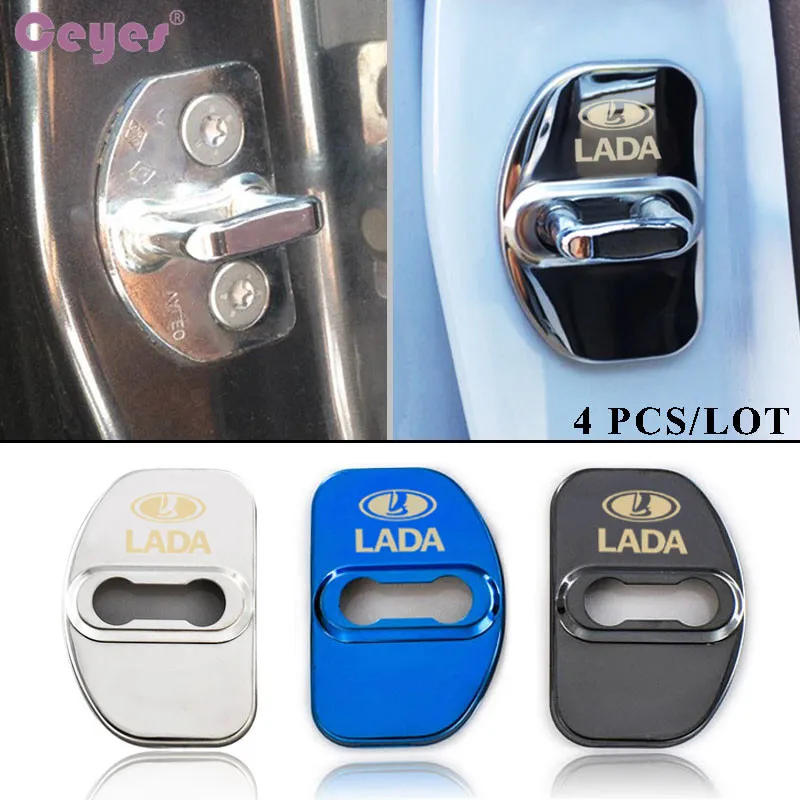 Ceyes السيارات التصميم السيارات قفل الباب يغطي حالة ل lada xray الثقاب فرنك عبر سيارة شارة الاكسسوارات المقاوم للصدأ السيارات التصميم 4 قطع