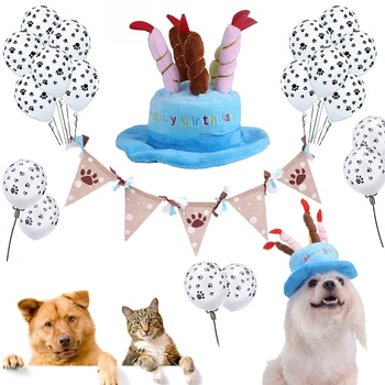

2018 New Arrival Dog Puppy Birthday Cap Dogs Pet Caps Cake Canddles Design Hats for pet Party Banner Balloon Set Supplies