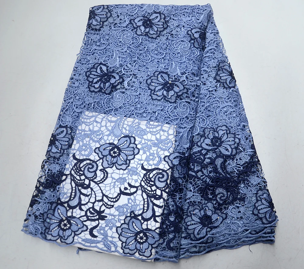 

2019 Latest African Laces Fabrics Embroidered Guipure Lace Fabric With stones High Quality Nigeria Cord Lace Fabric