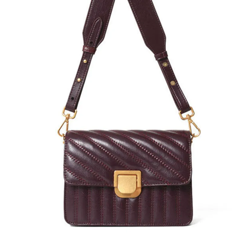 

2019 New Women Lady Genuine Leather Cowhide Thread Designer Burgundy Handbags Flap Shoulder Bag Crossbody Messenger Bags