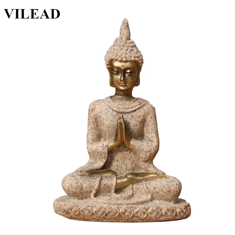 

VILEAD 3.5" Nature Sandstone Woman Buddha Statue Mingze Sitting Sculpture Custom Crafts Feng Shui Ornaments Home Decoration