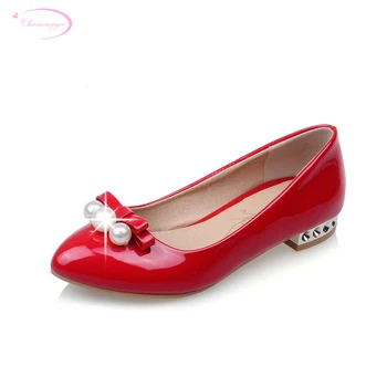 

Chainingyee sweet princess style sexy pointed toe loafers fashion beading bowknot red white black women's flat shoes big size