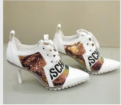 Туфли-лодочки в Корейском стиле женская обувь цветные женские туфли-лодочки на высоком тонком каблуке 7,5 см со шнуровкой Женская обувь принцессы