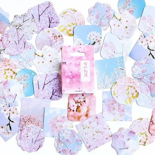 

45PCS/box Cherry Blossoms Diary Paper Lable Stickers Crafts And Scrapbooking Decorative Lifelog Sticker DIY Stationery