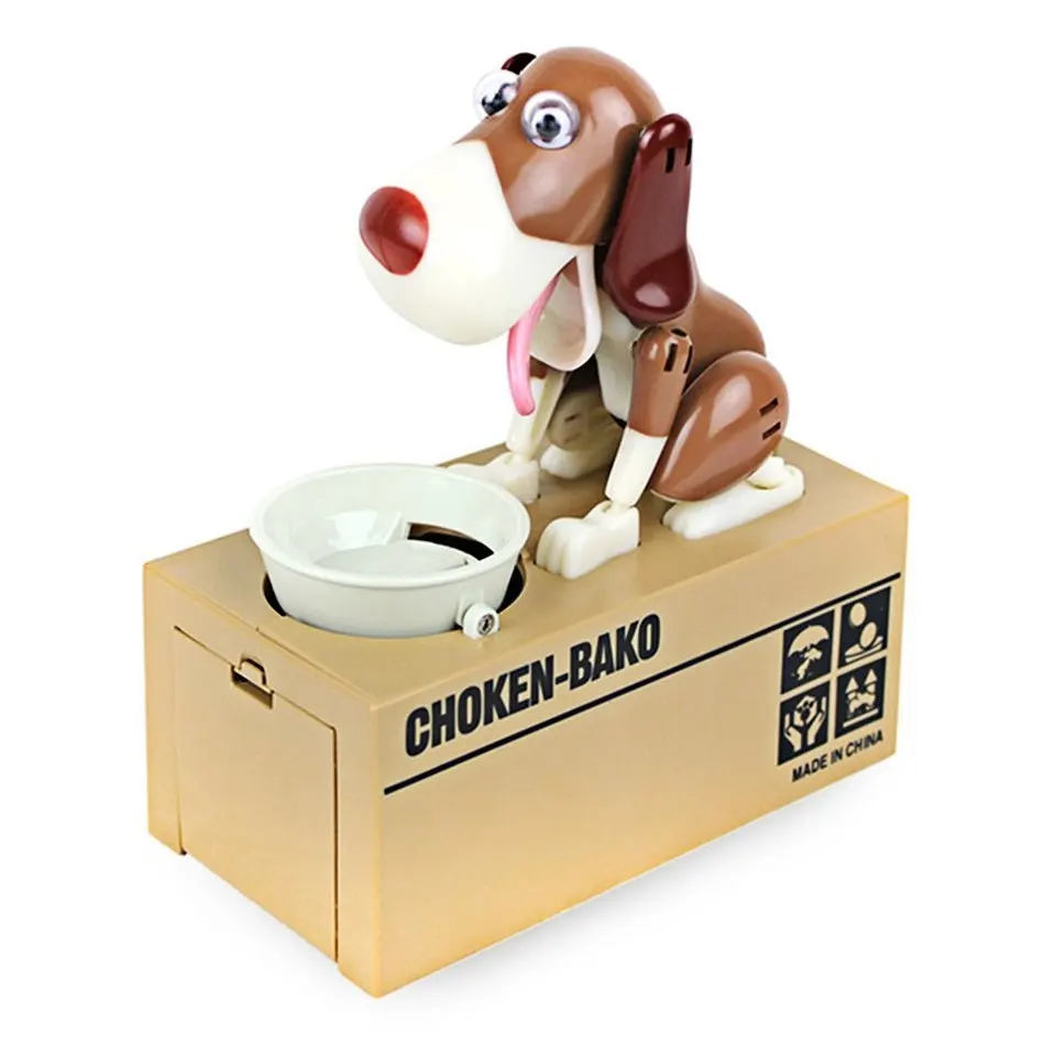 Cute Choken Bako MECHANICAL Robot Robotic Eating Dog Coin Money Bank Saving Box 