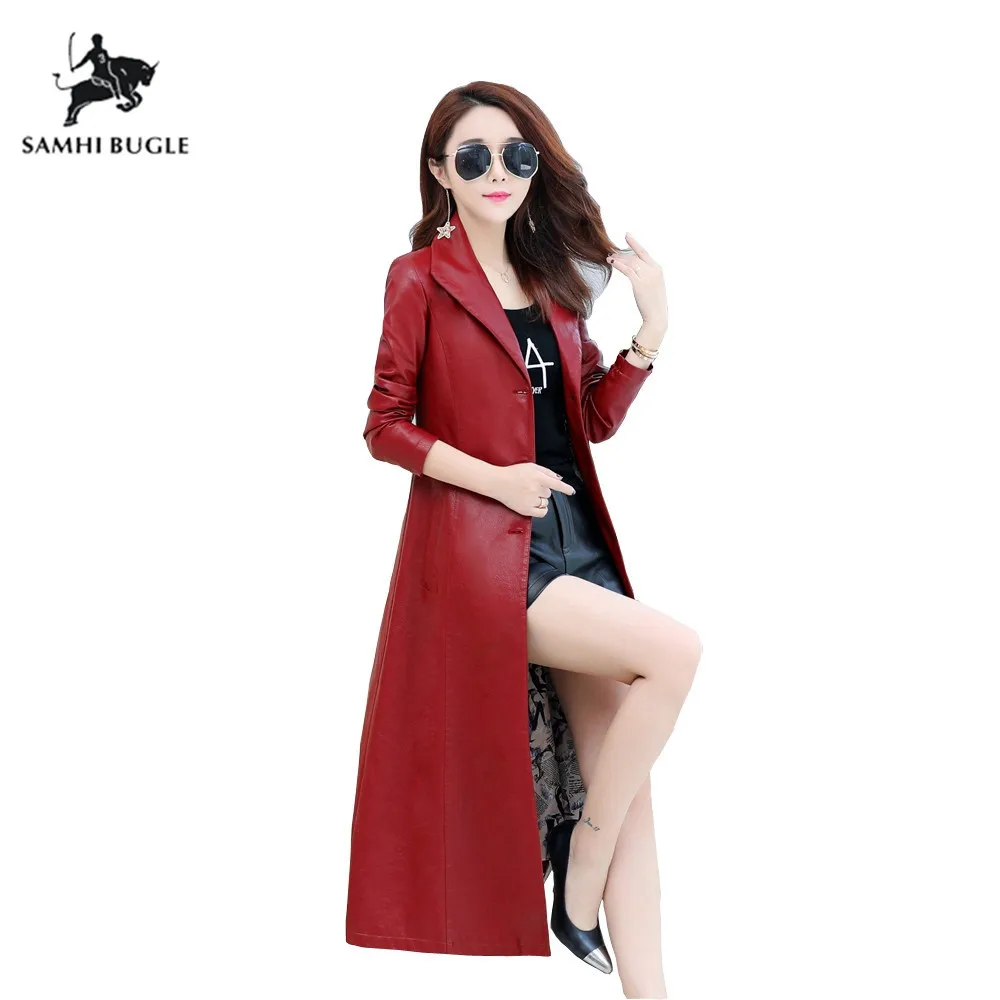 PU Leather Windbreaker 2018 Autumn Winter New X Long Coat