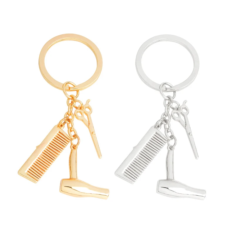 

Fashion Hair Tools Comb Hairs Scissors Dryer Alloy Keychain Charm Hairstylist Wash & Blow Salon Graduation Gifts