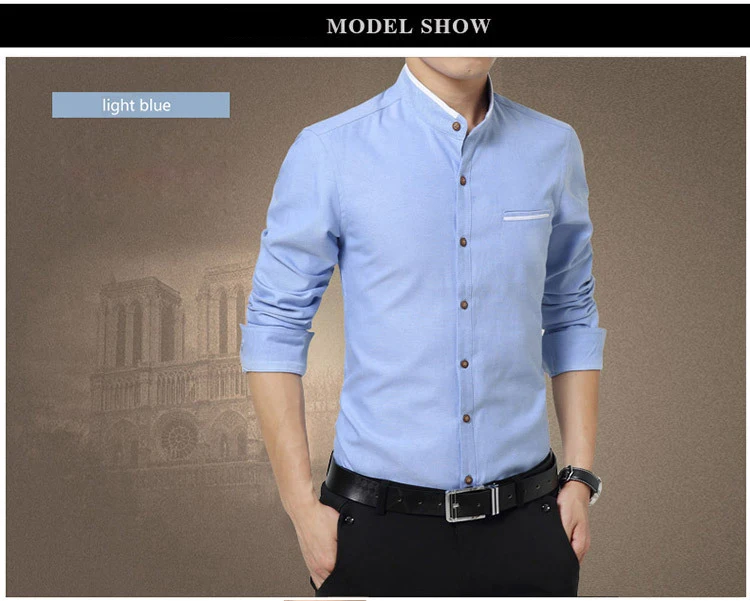 Мужская рубашка из хлопка размера плюс M-5XL, новинка, повседневная мужская рубашка со стоячим воротником, приталенная Мужская рубашка с длинным рукавом