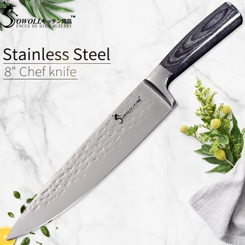 

Sowoll 8 inch Chef Stainless Steel Knife Sharp Hammer Blade Knife Fillet Fish Sushi Meat Cleaver Cooking Kitchen Accessories