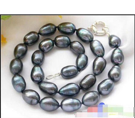 

Free shipping >>>>>p2076 Velvet 17" 16MM BLACK RICE FRESHWATER PEARL NECKLACE