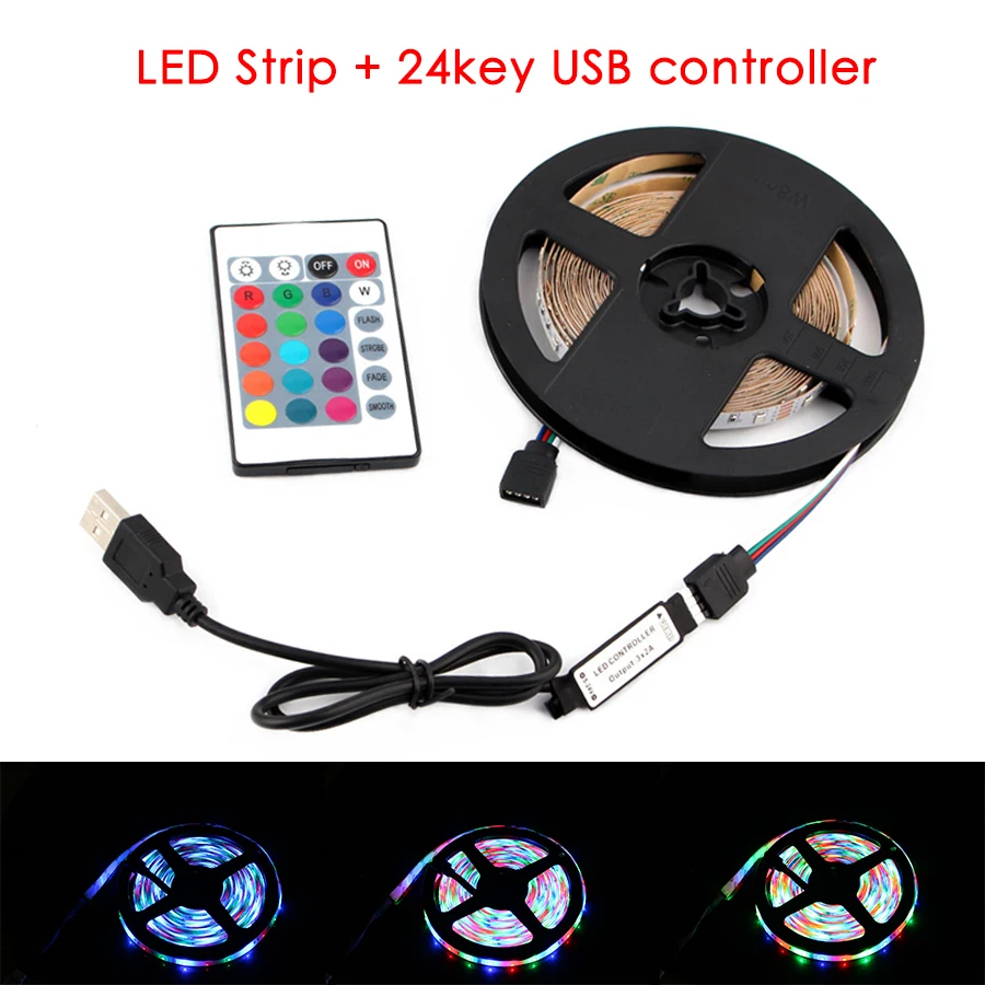 0.5M-5M 5050 RGB LED Strip 30LED/M USB LED Light Strips Flexible Tape DC 5V 