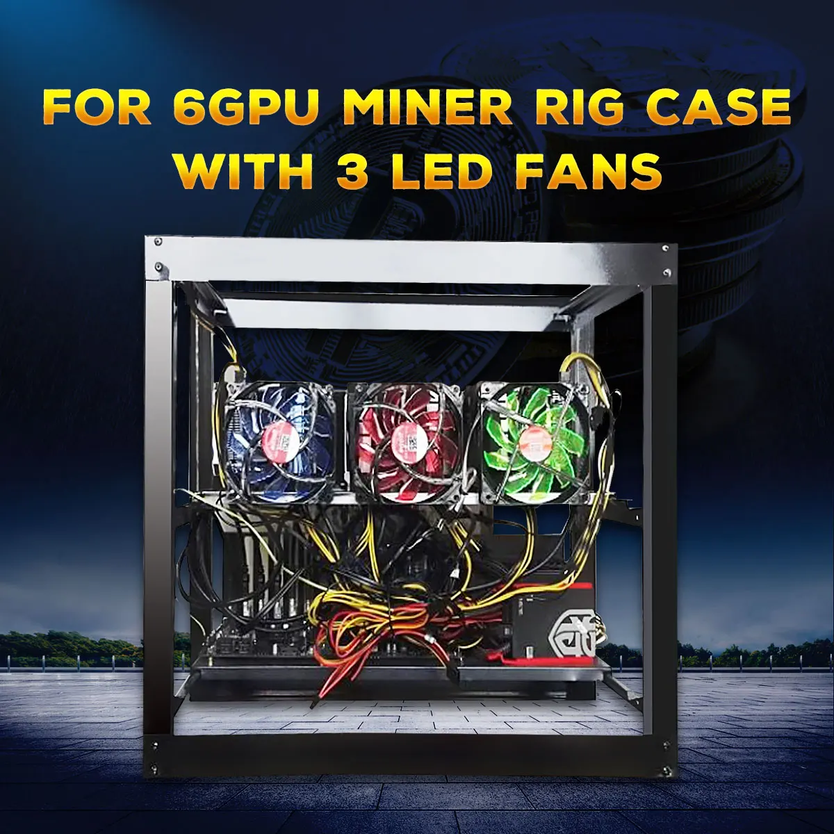 

New Open Air 6GPU Frame Mining Miner Rig Case with 3 LED Fans for ETH BTC Ethereum DIY Mining Machine