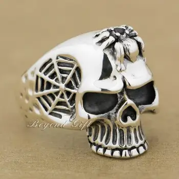 

Black CZ Stone Spider 925 Sterling Silver Net Skull Mens Biker Rock Punk Ring 9Q001 US Size 7 to 14