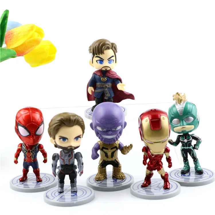 

6pcs Q version Superhero Marvel Avengers Tony Stark SHF Iron Man Captain Marvel MK50 Action Figure Toy PVC Model for kids Gift