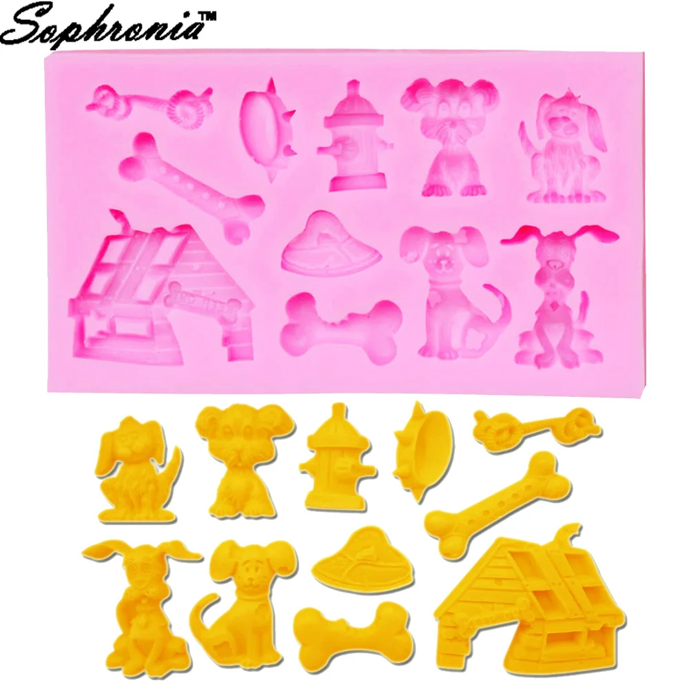 10PCS/SET M385 Cute Dog House Silicone Mold Fondant Bone Cake Decorating Tool Candy Baking Chocolate Gumpaste Mould10.2*6*1CM | Дом и сад