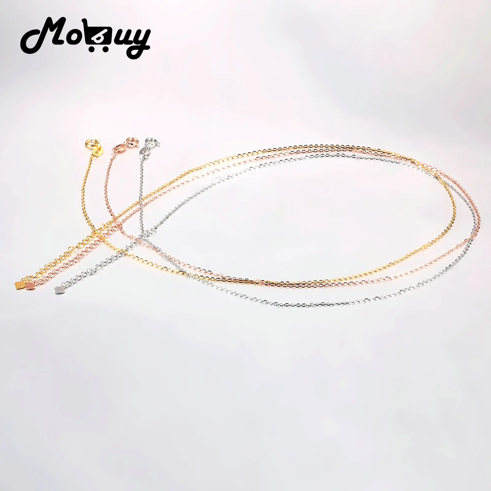 MoBuy 3 Colors Available 100% 925 Silver Chain 18 Inches 45CM Link Chain With Extended Chain For Fine Jewelry For Men & Women - Image 2