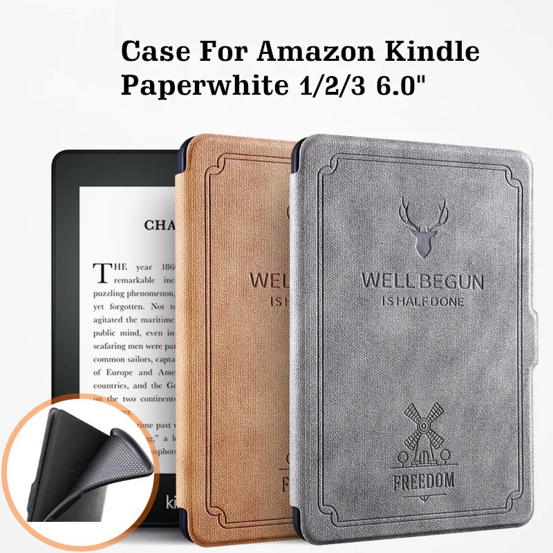 

For Kindle Paperwhite 6" PU Leather E-reader Cover for Amazon Kindle Paperwhite 1 2 3 2016 6th Case with Auto Sleep+Film+Stylus