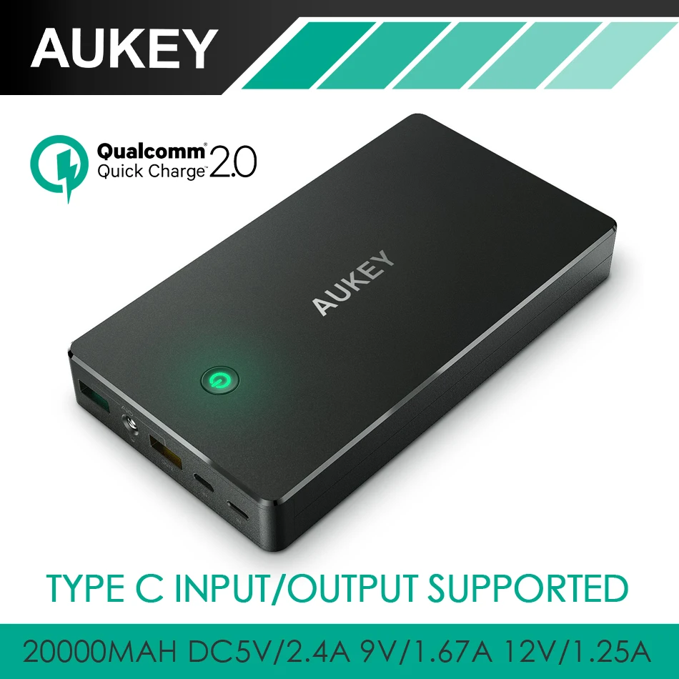 Aukey Quick Charge 2 0 Fast Charging Power Bank 20000mAh Portable External Battery Pack With Micro