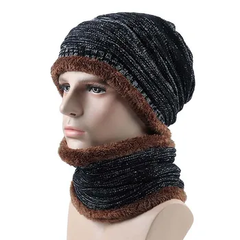 

Mens Winter Beanie Hat Scarf Set Skullies Soft Thick Double Color Warm Baggy Cap Mask Fall Snow windstope Hats Women Knitted Hat