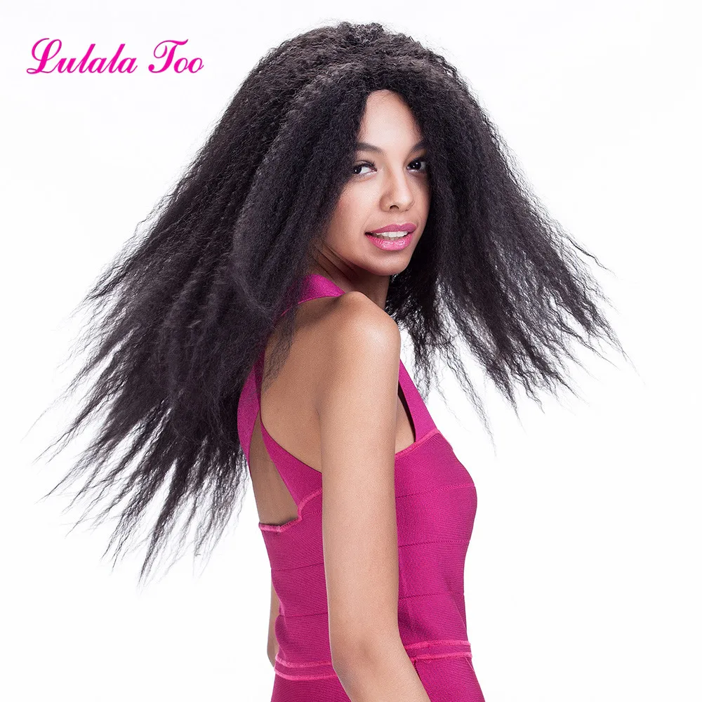 

24inch Long Kinky Straight Wig Synthetic Lace Front Wig Heat Resistant Side Part Natural Hair Wigs For Black Women Lulalatoo