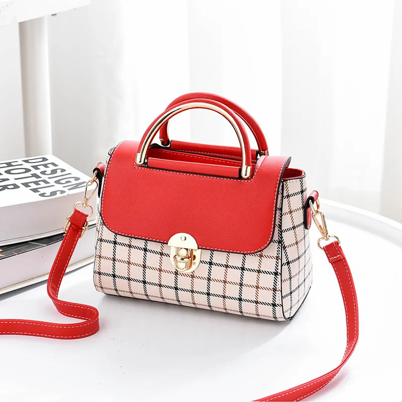 

Korean New Fashion Women Checkered Bag PU Leather Shoulder Bag Ladies Mini Crossbody Handbags Female Small Tote Messenger Bags
