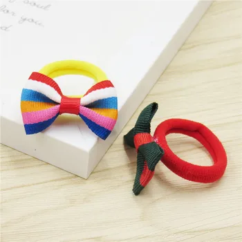 

2PCS/LOT Rainbow Stripes Small Bows Hairpin For Girls Handmade Child Elastic Hair Bands Scrunchy Clip Hair Accessories For Kids