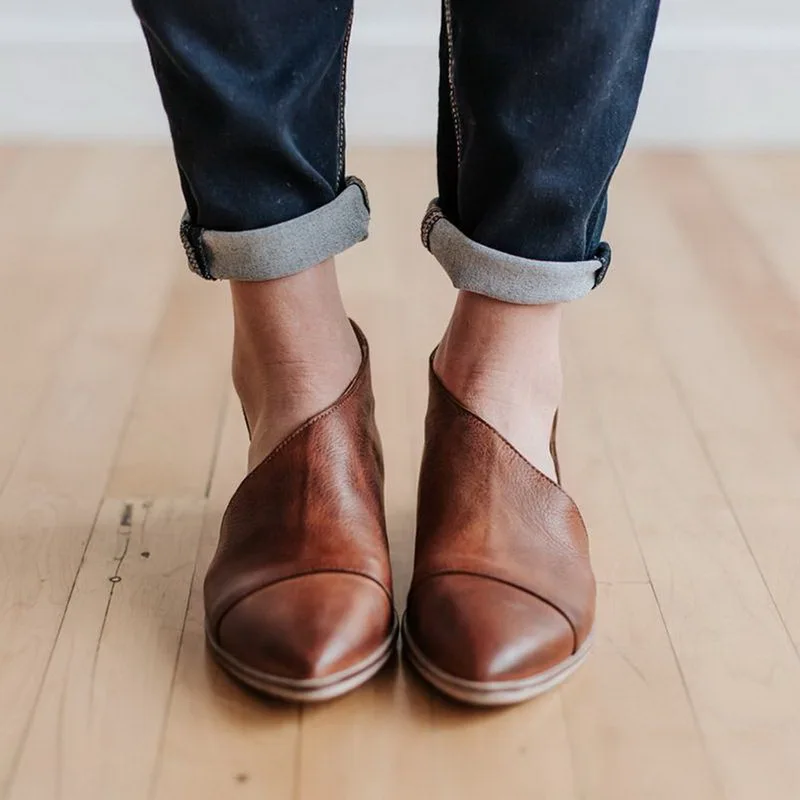

Ladies Casual Autumn Pointed Toe Boots Square Heels Slip On Shallow Ankle Boots Women New Fashion Soft Flats Shoes