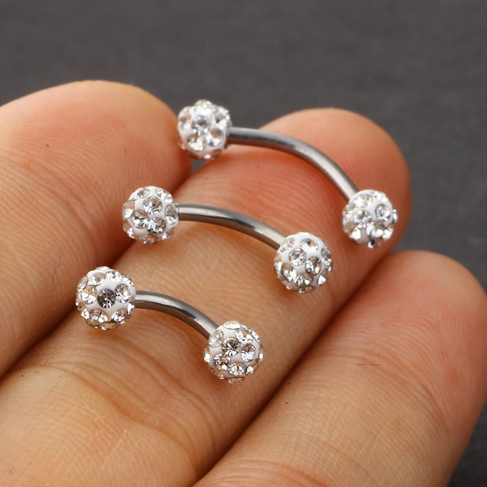 JUNLOWPY 16g Stainless Crystal Balls Eyebrow Barbell Piercing Ring Curved Bar Eyebrow Ring Pircing Fashion Body Jewelry 6/8/10mm