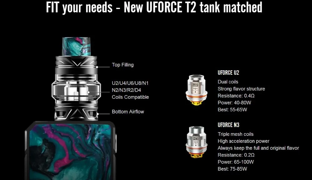 Clearance ！Voopoo Drag 2 Platinum Vape Kit 177W TC Mod With Uforce T2 SubOhm Tank U2/U3 Powered By Dual 18650 Battery Vaporizer