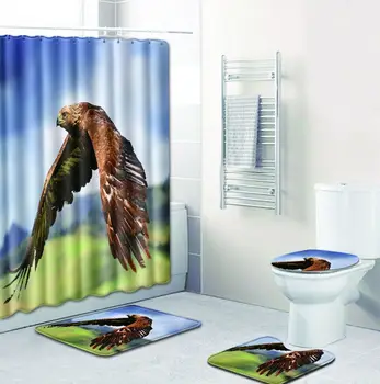 

Nordic style Eagle shower curtain set polyester waterproof shower curtain 180x180cm with bathroom animal carpet 4pcs/set