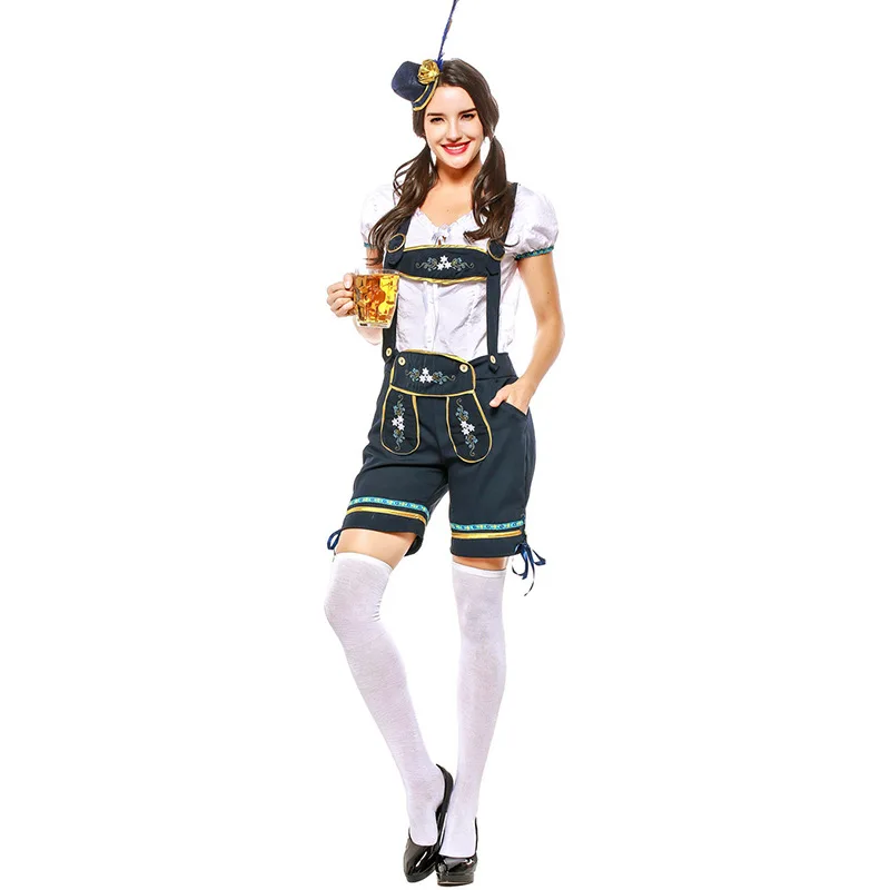 Женский костюм для взрослых темно синий немецкий Октоберфест Lederhosen традиционный