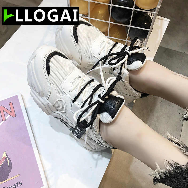 

2019Autumn Women Round Head Lace Up Vulcanized Shoes Woman Breathable Mesh Running Shoes Ladies Casual Shallow Mouth Sport Shoes