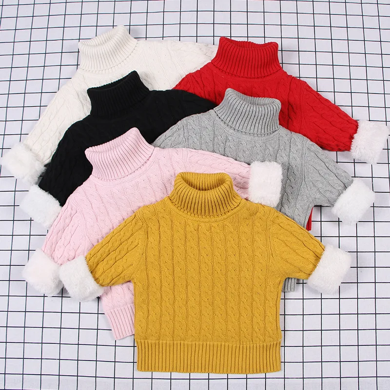 

2018 Children thick sweaters pullover knitted coat spring turtleneck clothing pattern infant casual toddler top long sleeve